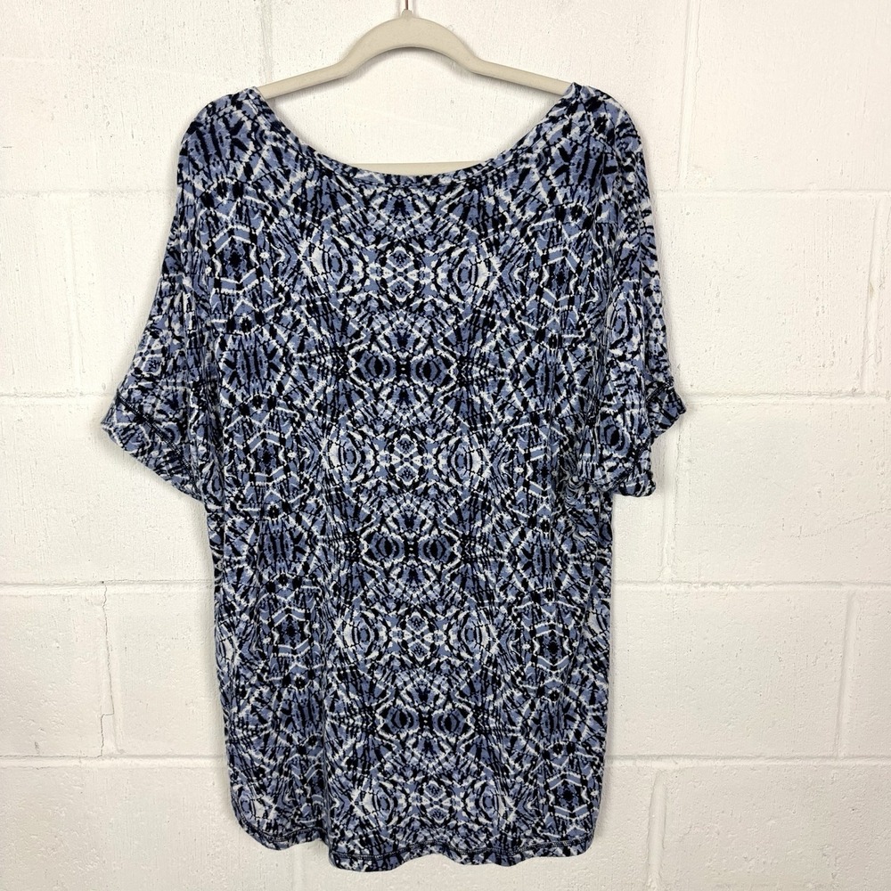 Sunday Womens Top Size 1X French Terry Blue Relaxed Fit Casual Boho Maximalist - Picture 7 of 14